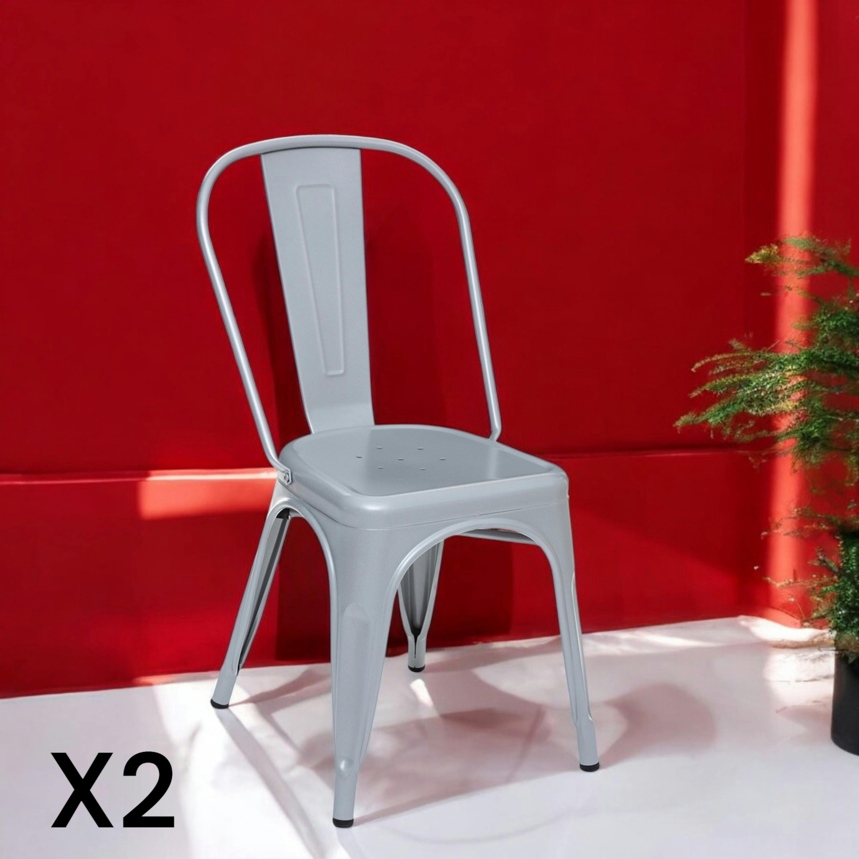 Chaise industrielle en métal argent (lot de 2) GOTEBORG