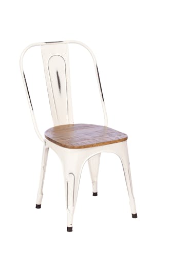Chaise industrielle métal blanc bois recyclé LEEDS (lot de 2)