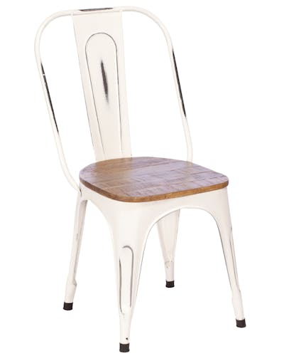 Chaise industrielle métal blanc bois recyclé LEEDS (lot de 2)
