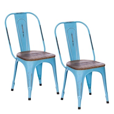  Chaise industrielle métal bleu bois recyclé LEEDS (lot de 2)