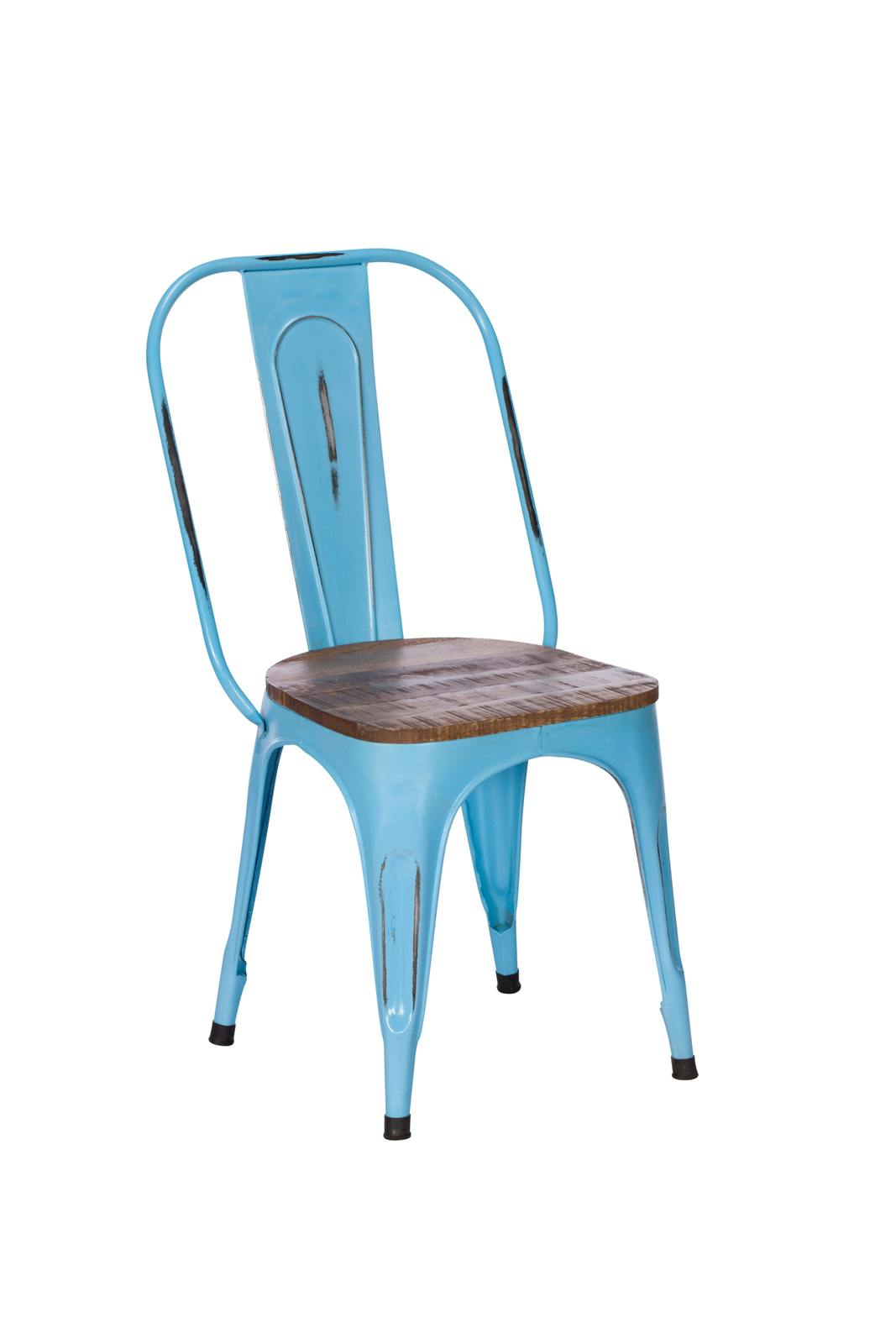 Chaise industrielle métal bleu bois recyclé LEEDS (lot de 2)