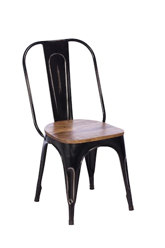 Chaise style bistrot en metal noir vieilli et bois recylce