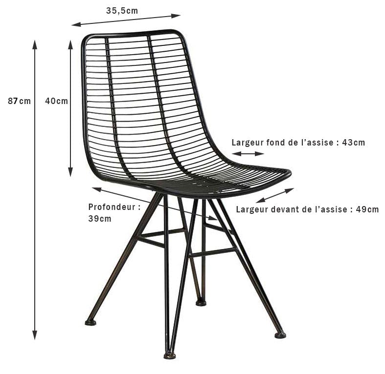 Chaise industrielle métal noir filaire VULCAN