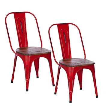  Chaise style bistrot en metal rouge vieilli et bois recylce