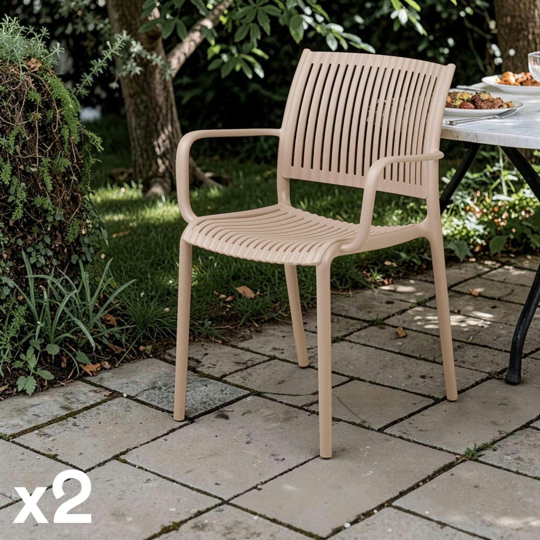 Chaise intérieur / extérieur en polypropylène taupe (lot de 2) RHODES