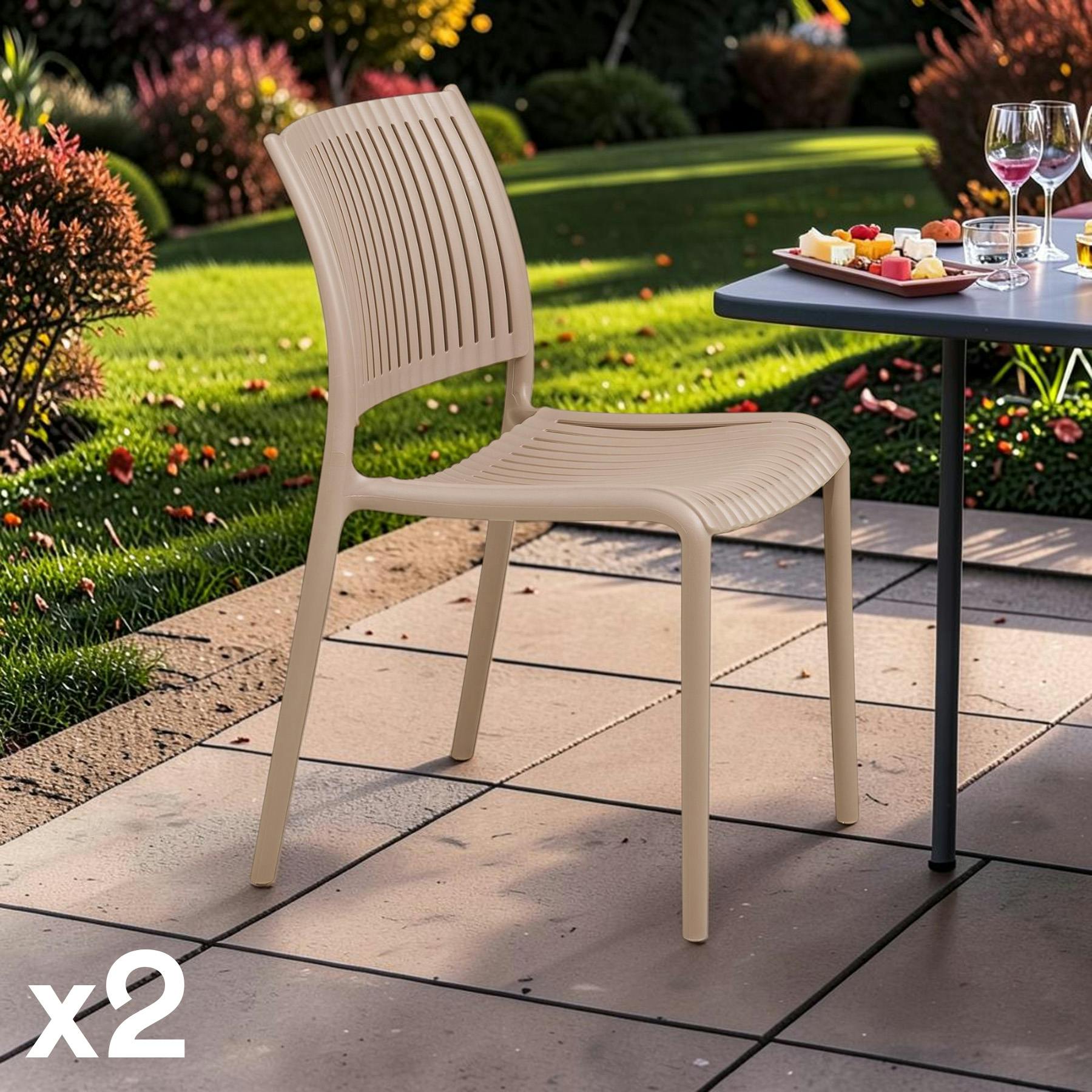 Chaise intérieur / extérieur en polypropylène taupe (lot de 2) RHODES