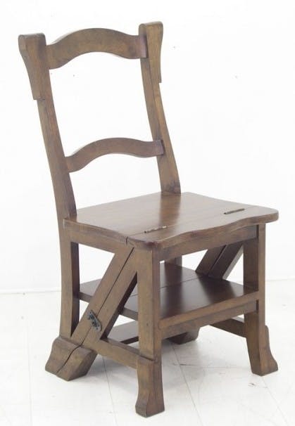 Chaise escabeau en bois massif, finition brute de style rustique, pratique  et élégant, 89cm