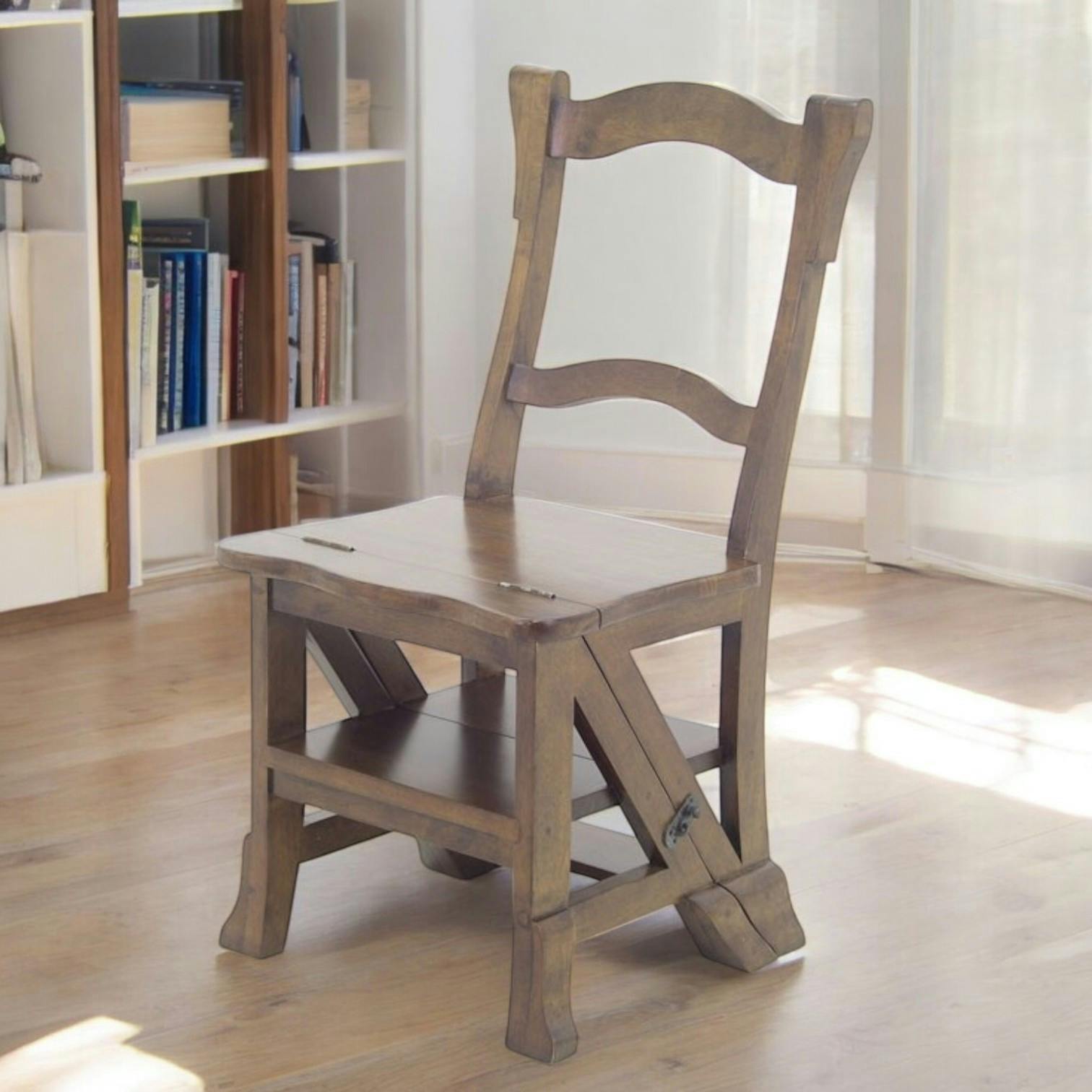 Chaise libraire escabeau bois hévéa massif TRADITION