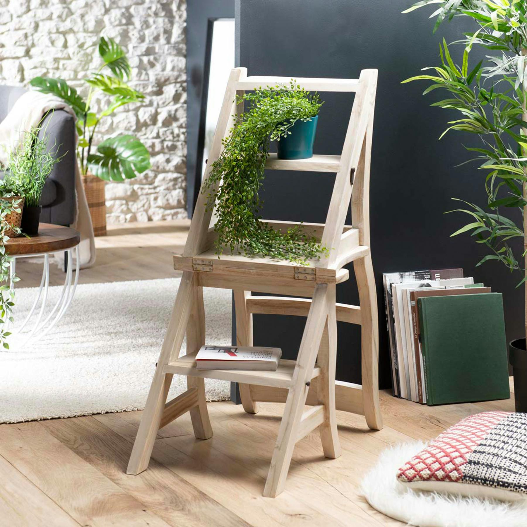 Chaise libraire teck blanchi DIANE