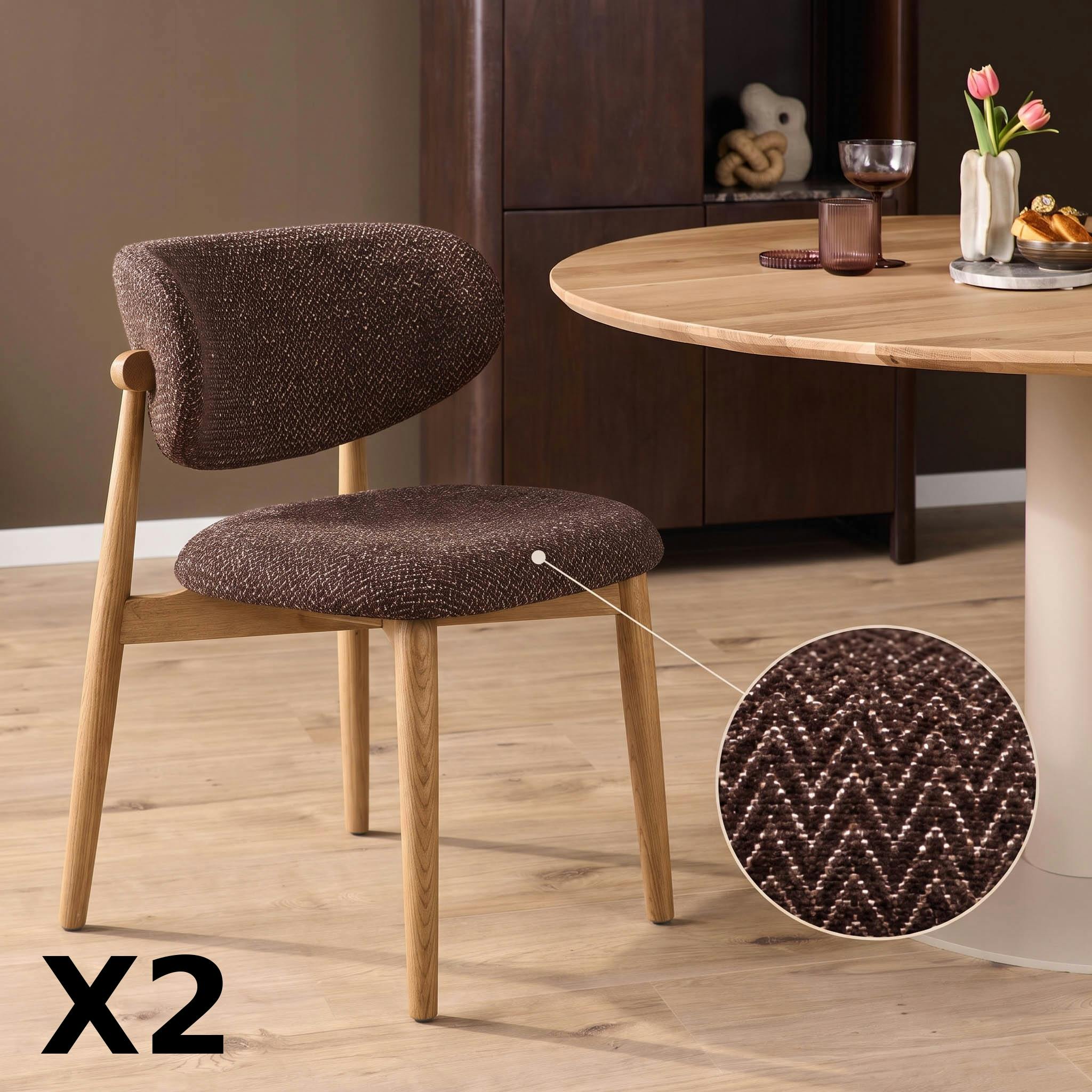 Chaise marron à motif chevron et pieds bois (x2) CORTINA