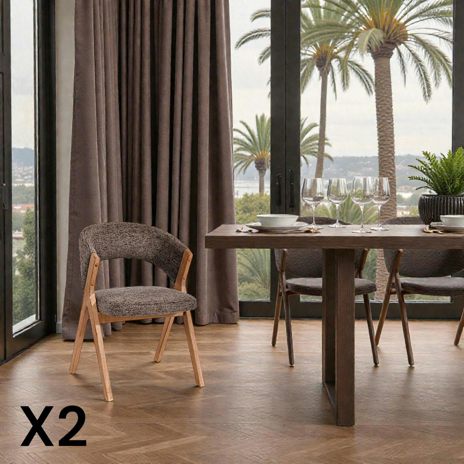 Chaise marron bois et tissu, forme ronde (lot de 2) AGADE