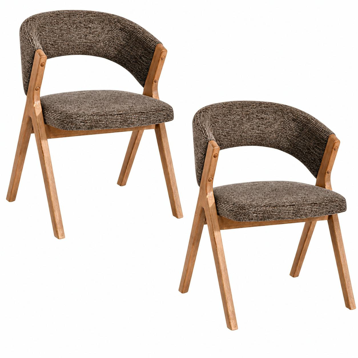 Chaise marron bois et tissu, forme ronde (lot de 2) AGADE