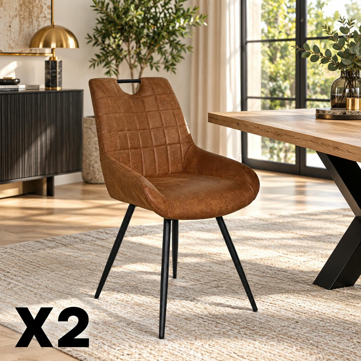 Chaise marron effet vieilli à poignée intégrée (lot de 2) MALMOE
