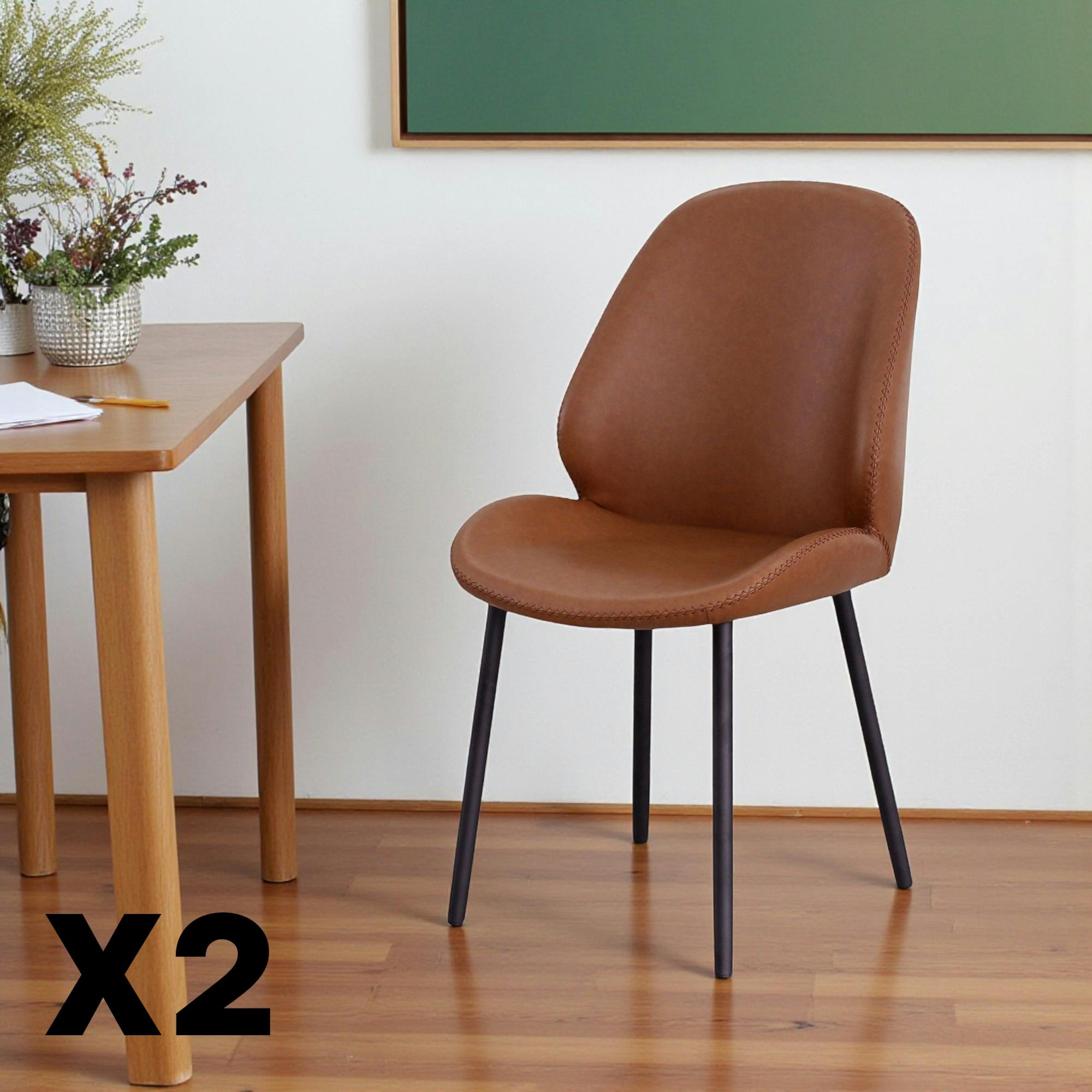 Chaise marron moderne avec surpiqure (lot de 2) BERLIN