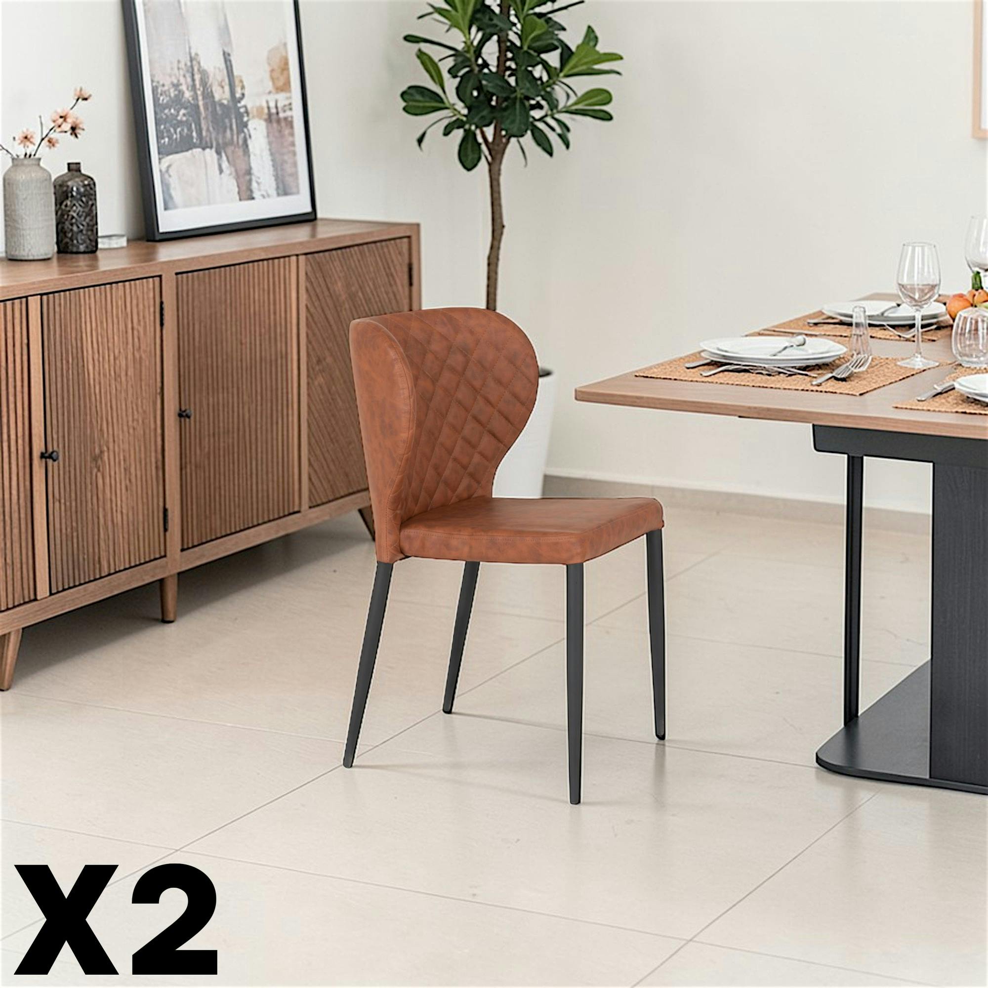 Chaise marron vintage à surpiqûres (lot de 2) TORANO