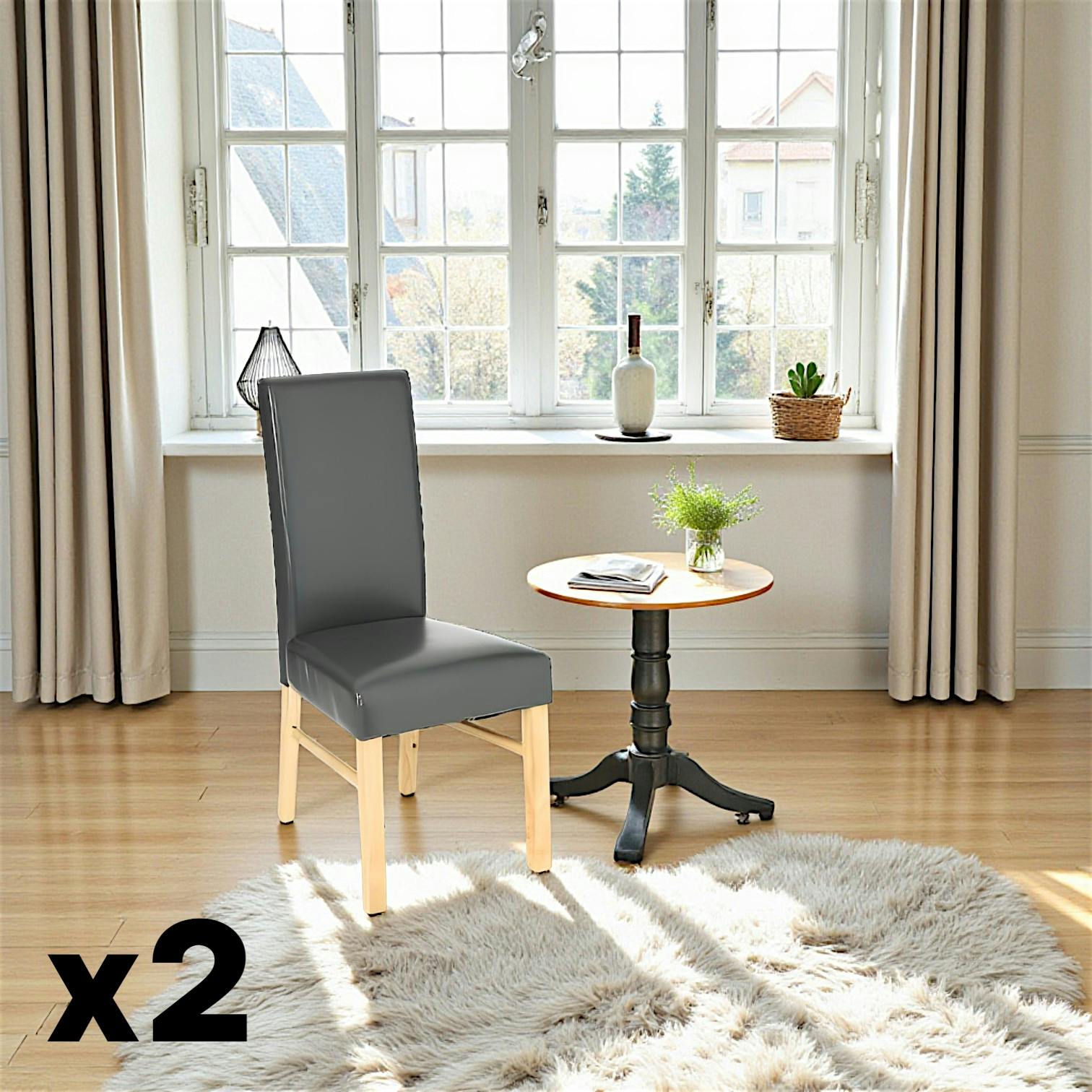 Chaise moderne grise avec pieds bois (lot de 2)
