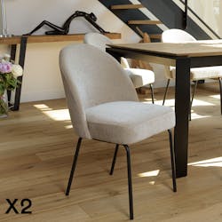 Chaise moderne tissu sable pieds métal noir (lot de 2) TIM