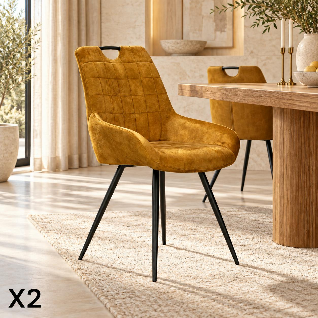 Chaise moutarde avec poignée (lot de 2) MALMOE