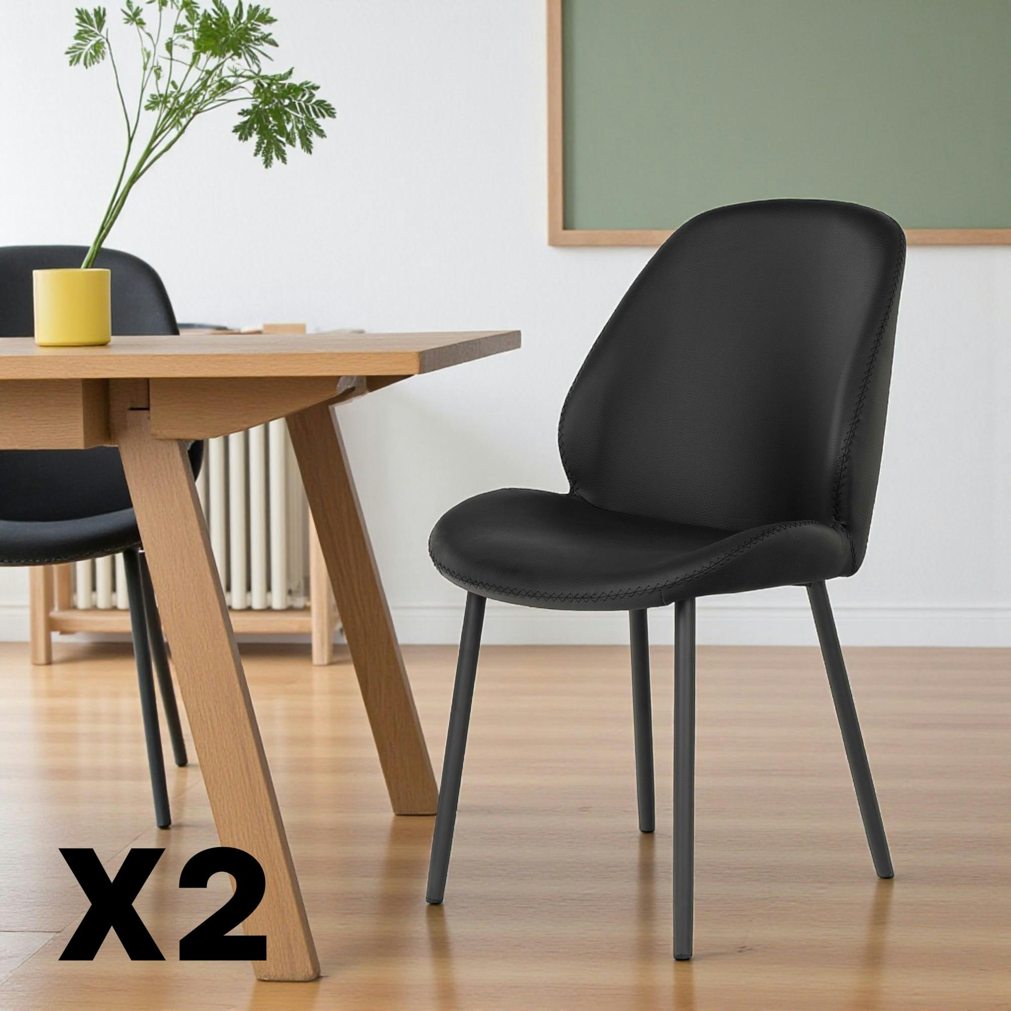 Chaise noire moderne avec surpiqure (lot de 2) BERLIN