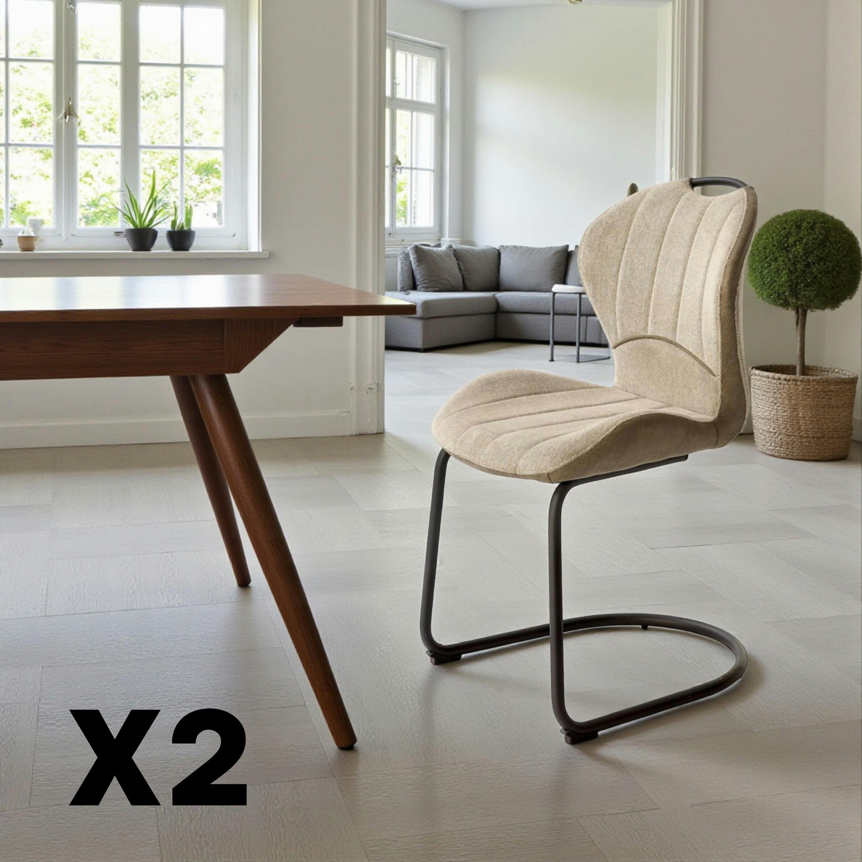 Chaise pied luge bi-matière en tissu beige (lot de 2) LIGURIE