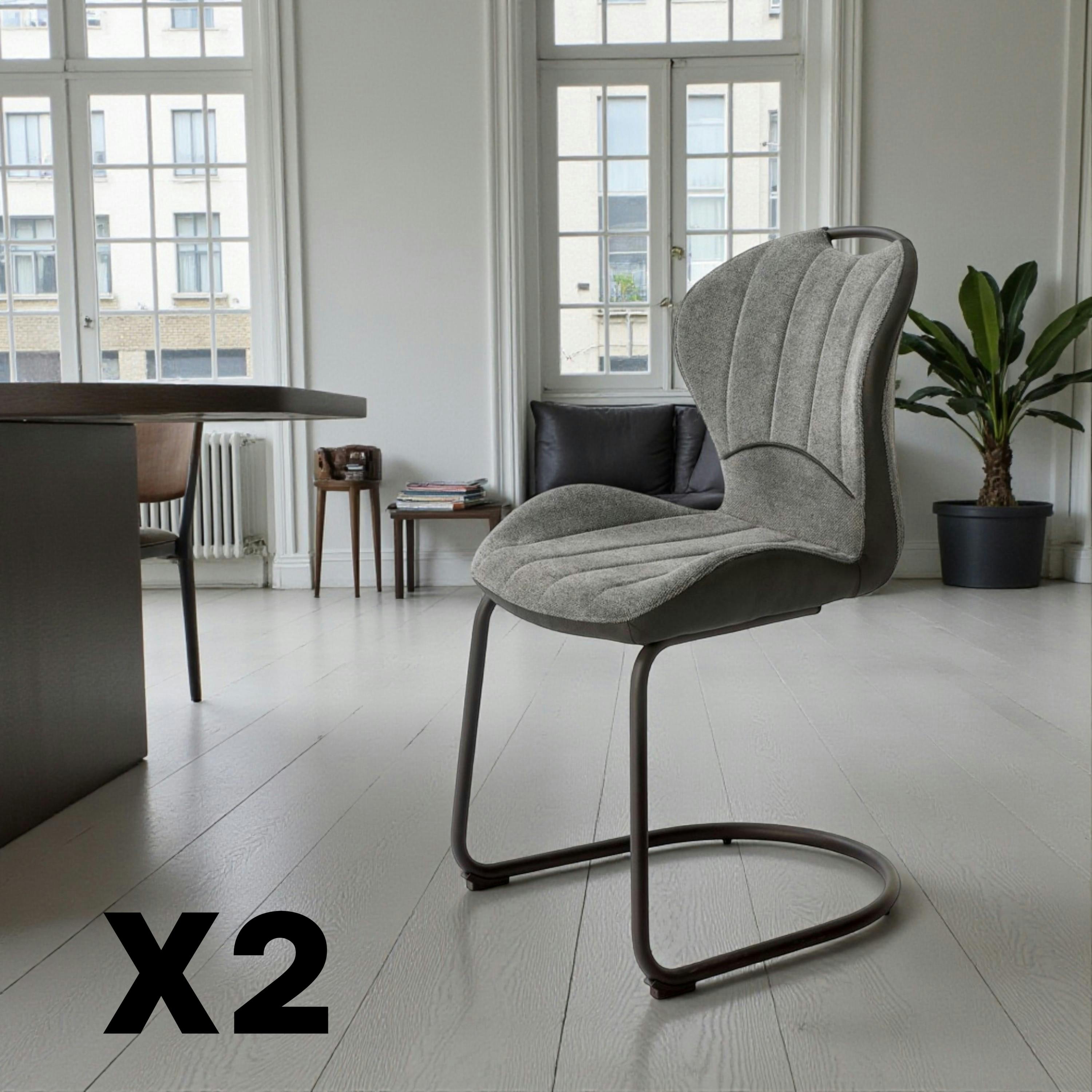 Chaise pied luge bi-matière en tissu gris (lot de 2) LIGURIE