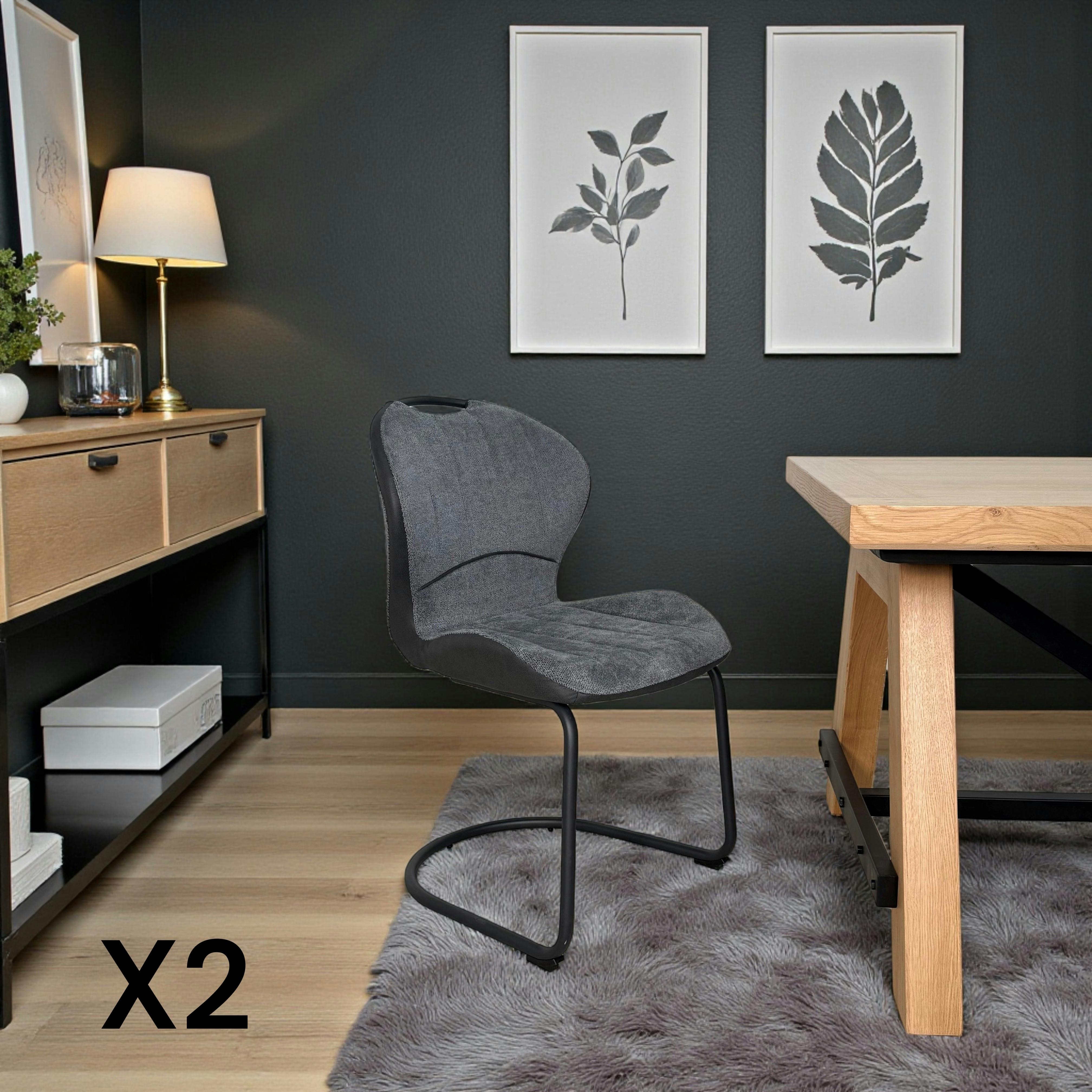 Chaise pied luge bi-matière en tissu gris (lot de 2) LIGURIE