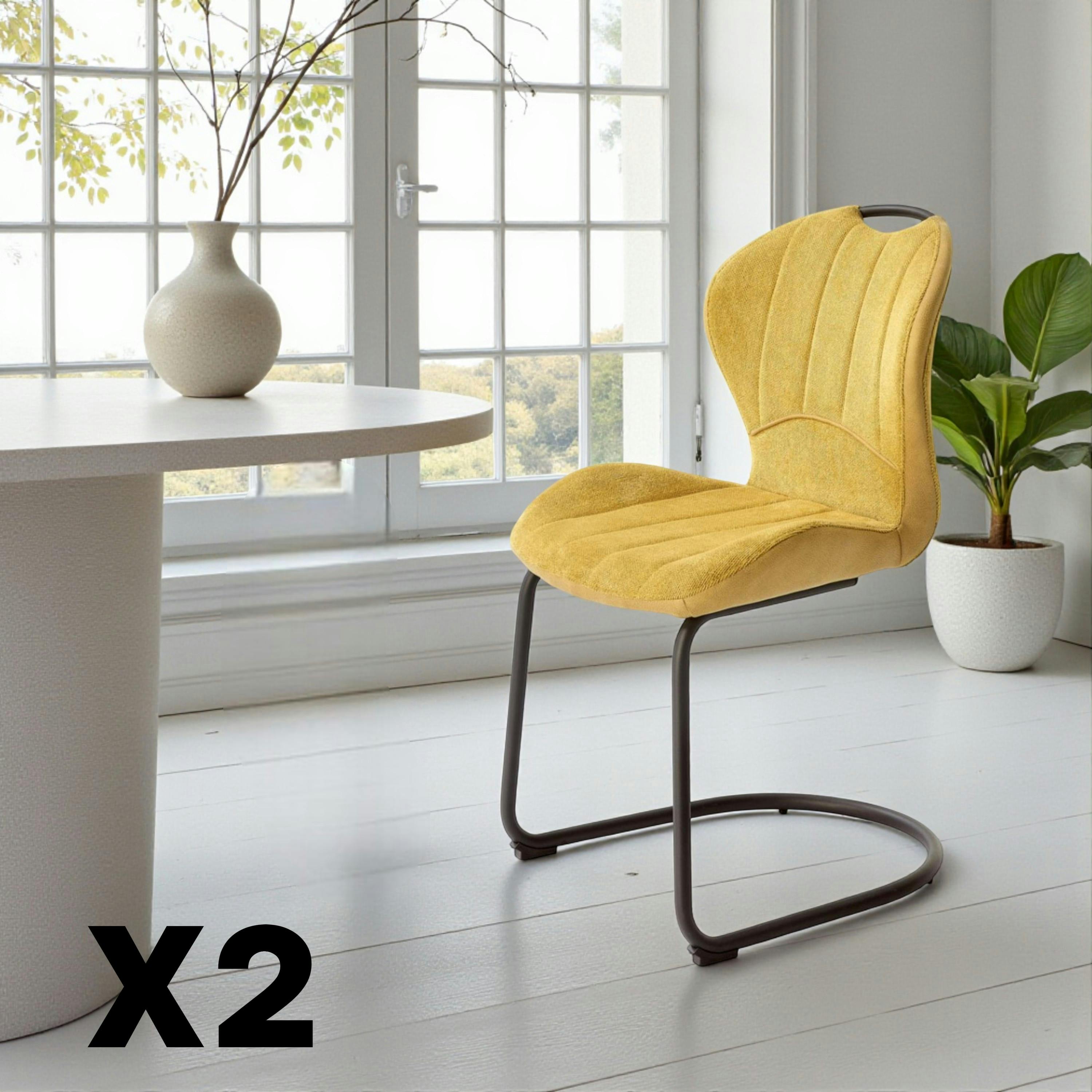 Chaise pied luge bi-matière en tissu moutarde (lot de 2) LIGURIE