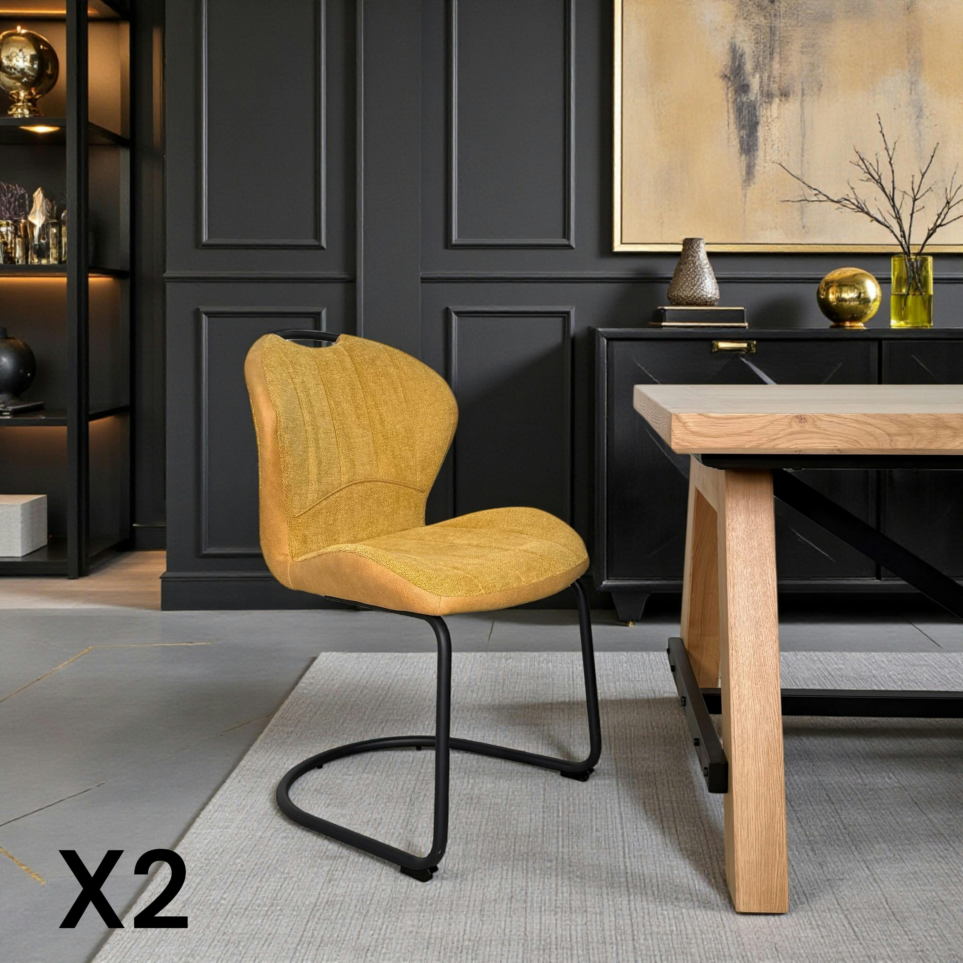 Chaise pied luge bi-matière en tissu moutarde (lot de 2) LIGURIE