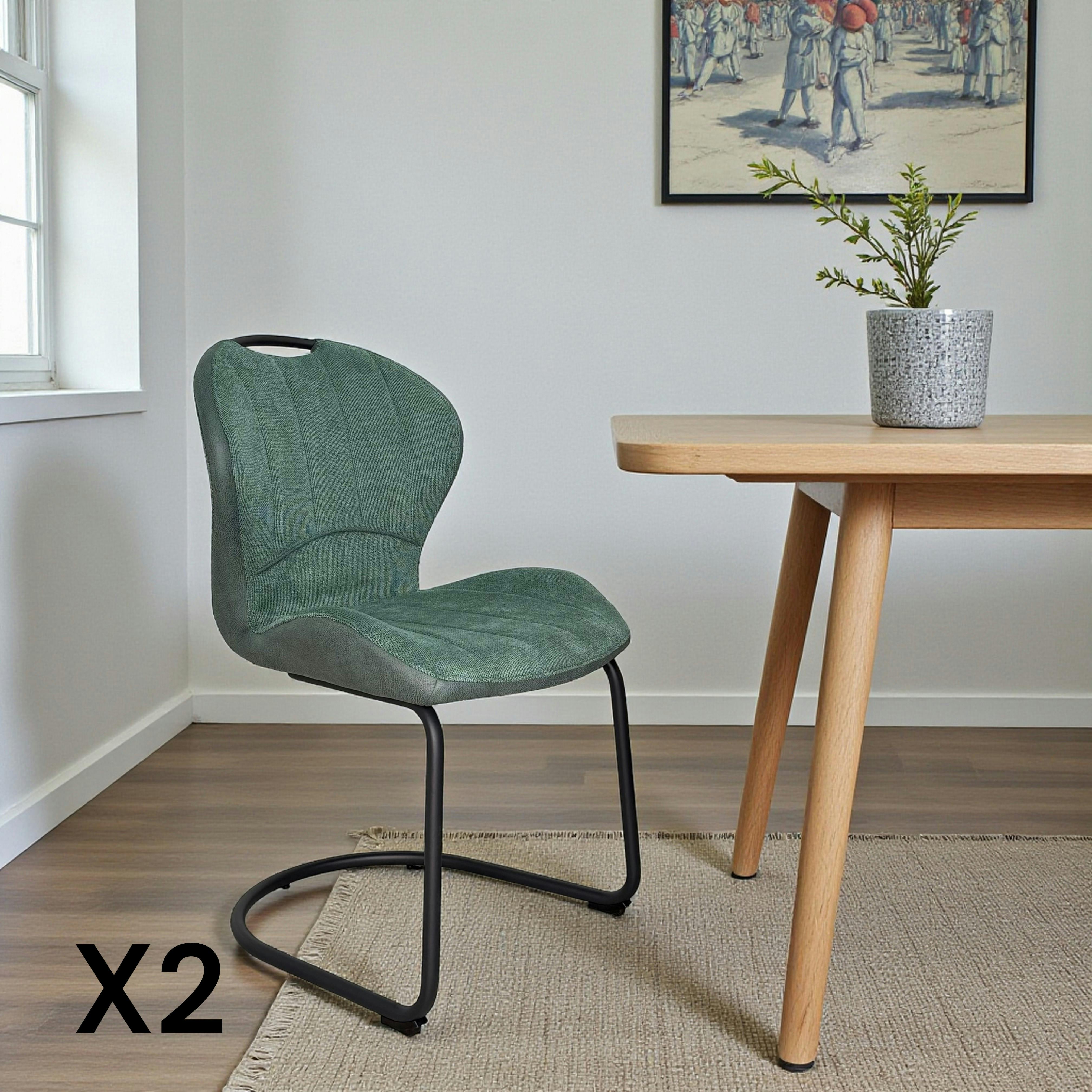 Chaise pied luge bi-matière en tissu vert (lot de 2) LIGURIE