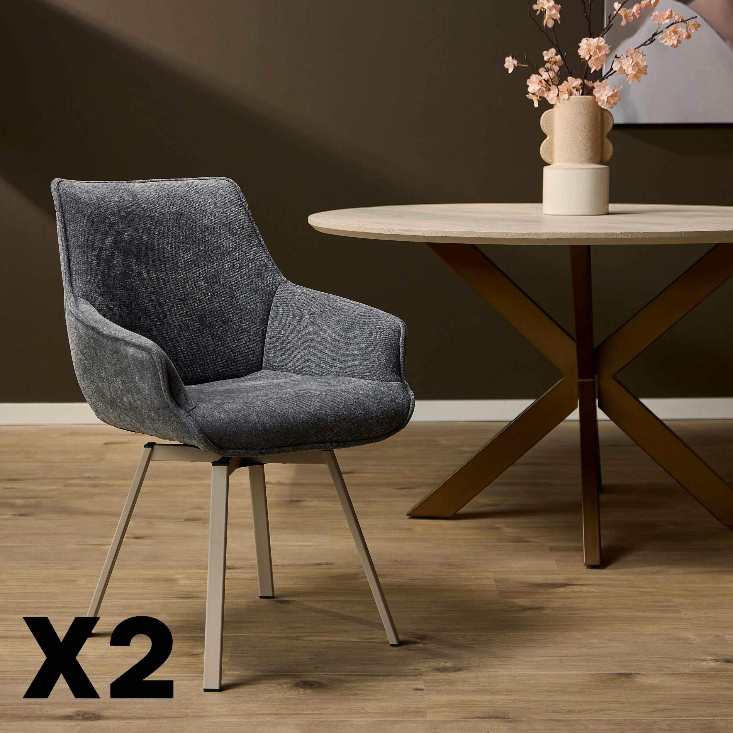 Chaise pivotante anthracite à accoudoirs (lot de 2) CORTINA