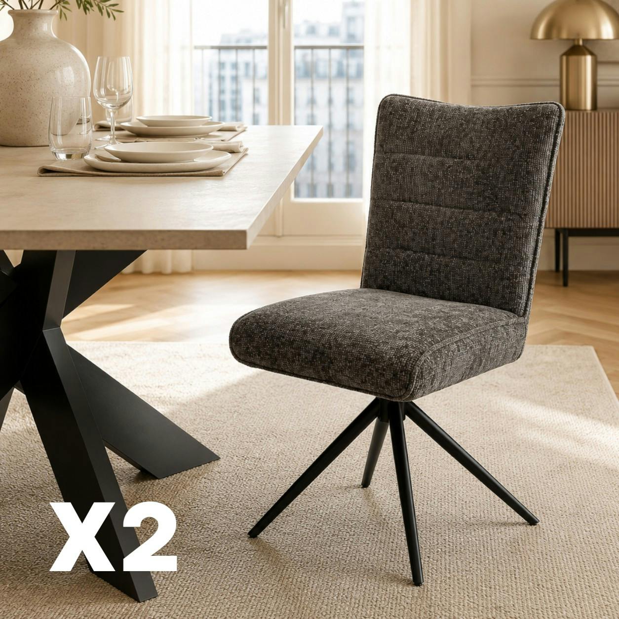 Chaise pivotante anthracite en tissu texturé (x2) RIVANO