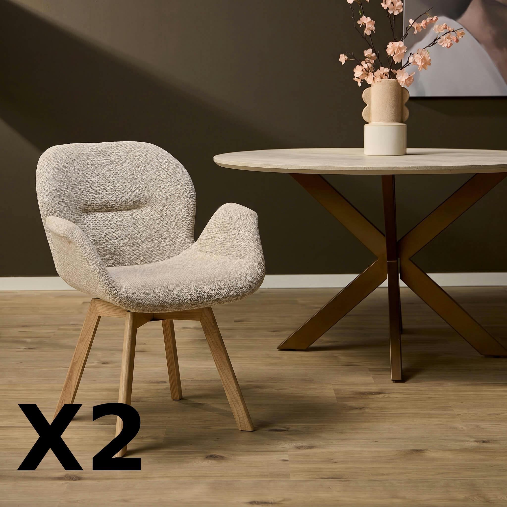 Chaise pivotante beige à pieds effet bois (x2) CORTINA