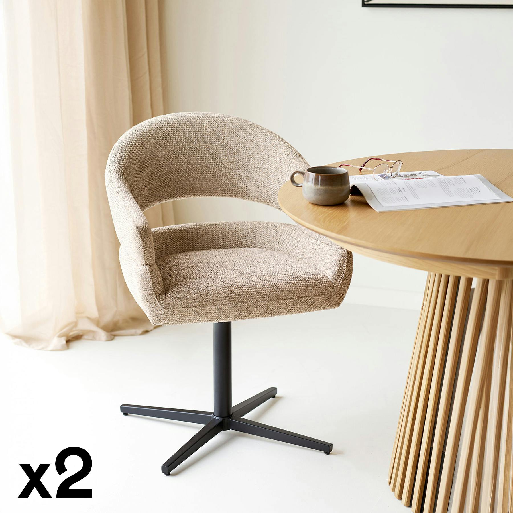Chaise pivotante beige design avec pied noir (lot de 2) MONTREUX