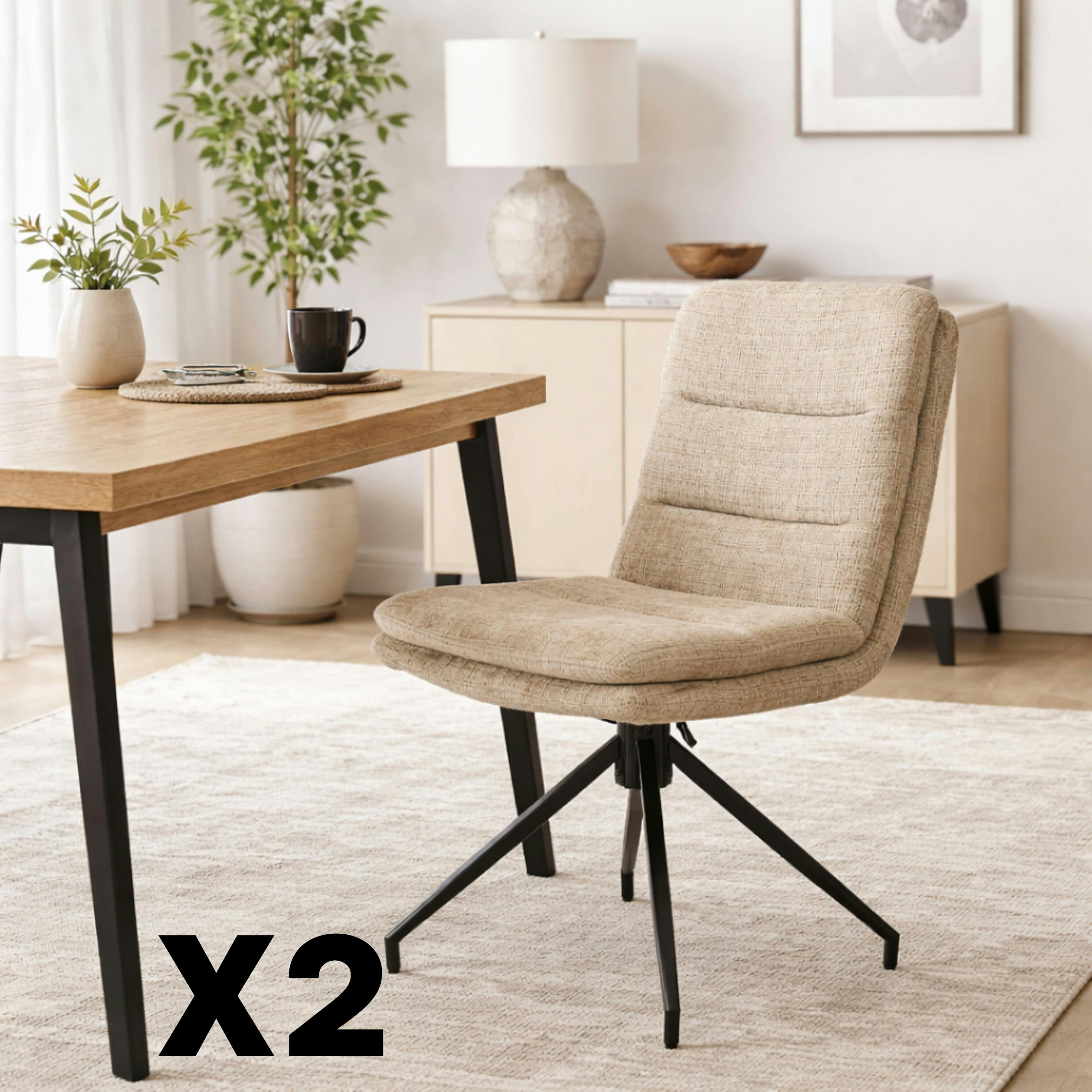 Chaise pivotante beige en tissu doux texturé (x2) PALERME