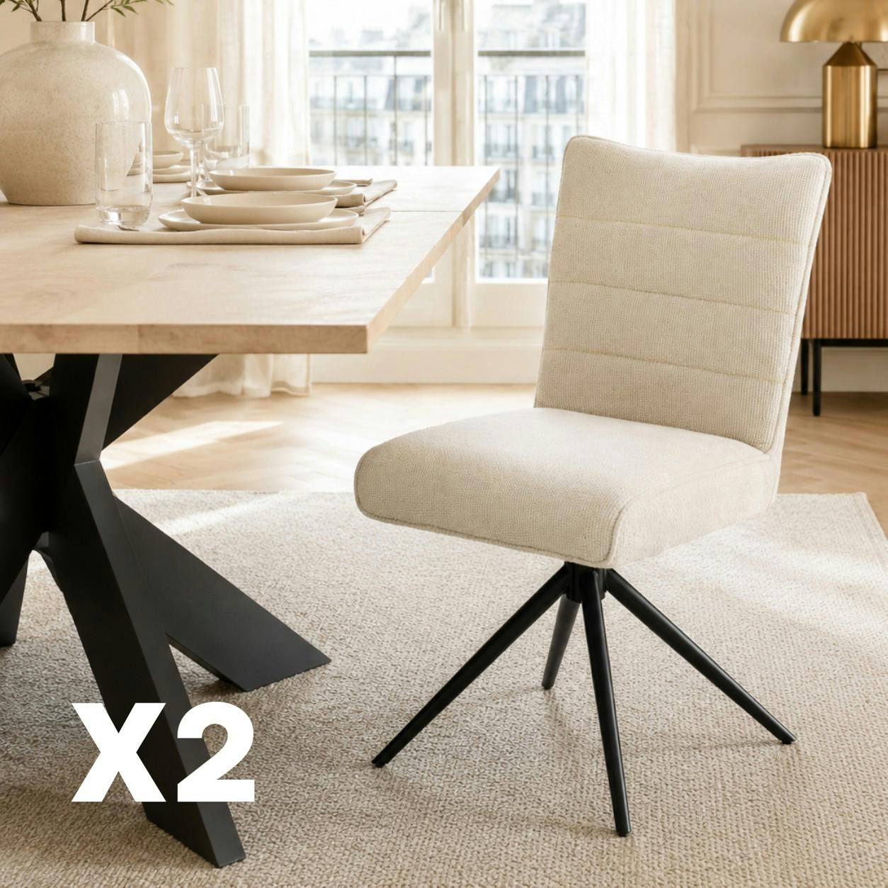 Chaise pivotante beige en tissu texturé (x2) RIVANO