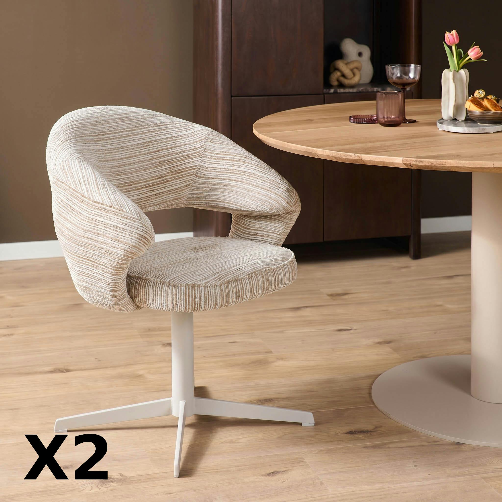 Chaise pivotante beige pied blanc forme baquet (x2) CORTINA