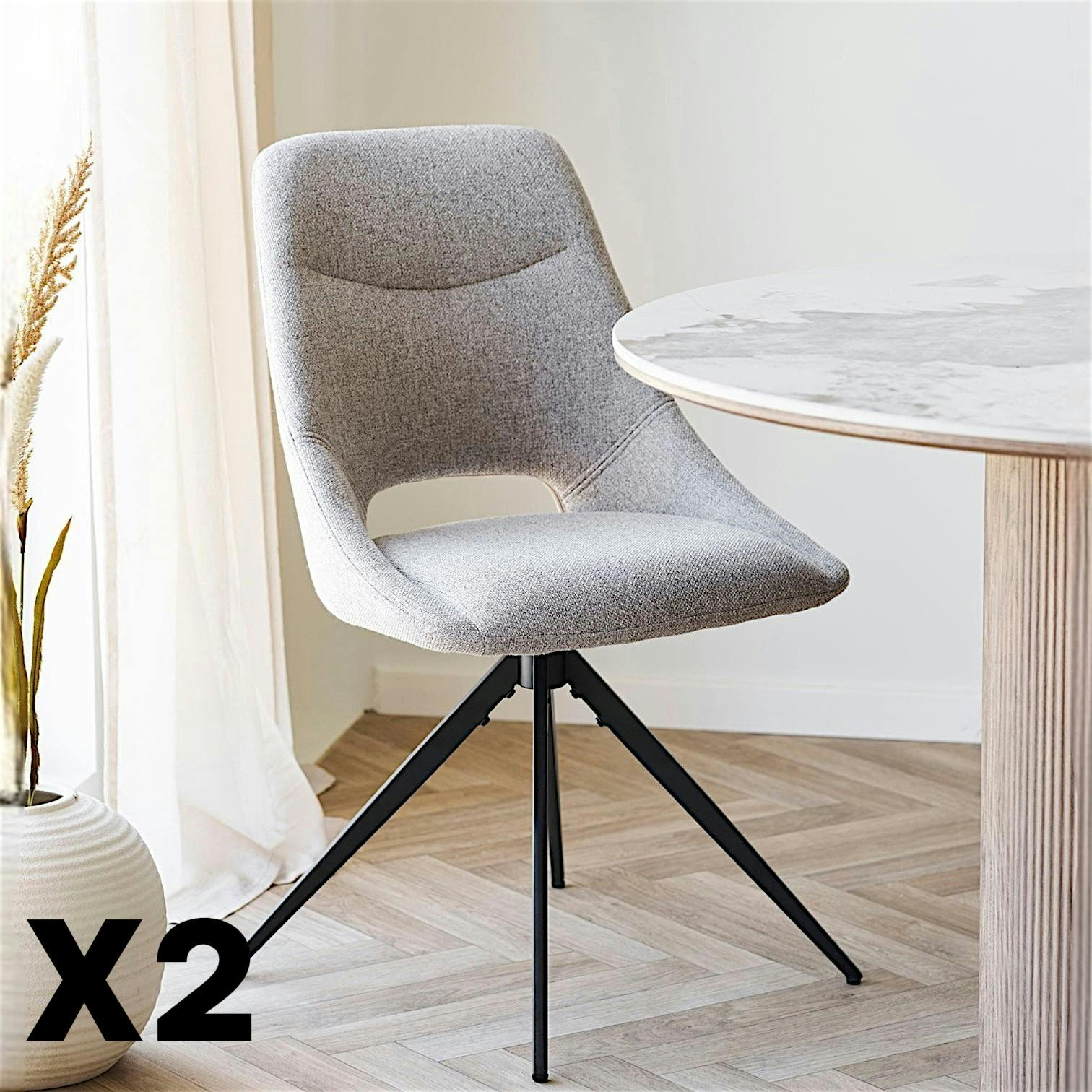 Chaise pivotante beige sable à dossier ouvert (lot de 2) BERLIN