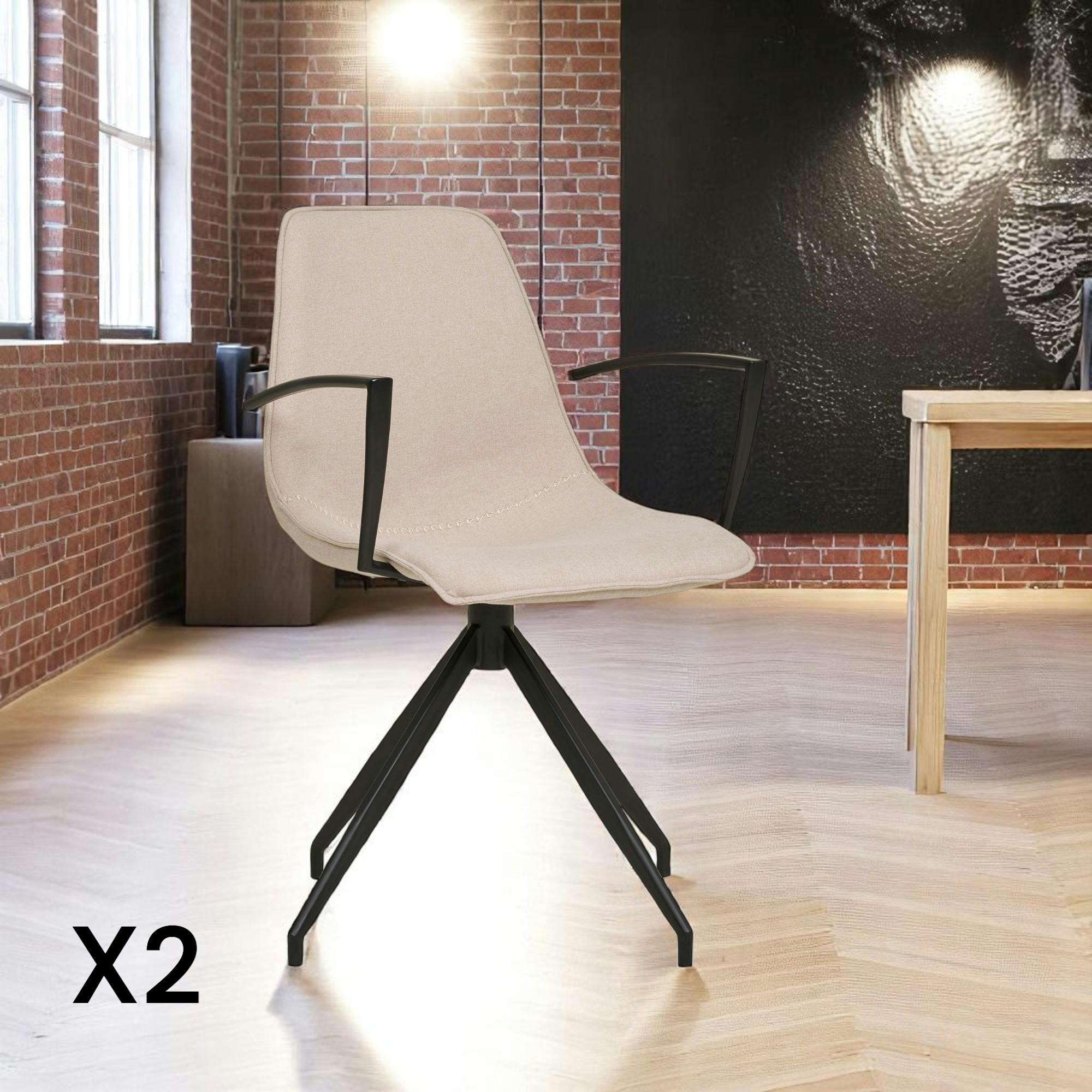 Chaise pivotante beige sable avec accoudoirs et motif couture (lot de 2) AMSTERDAM