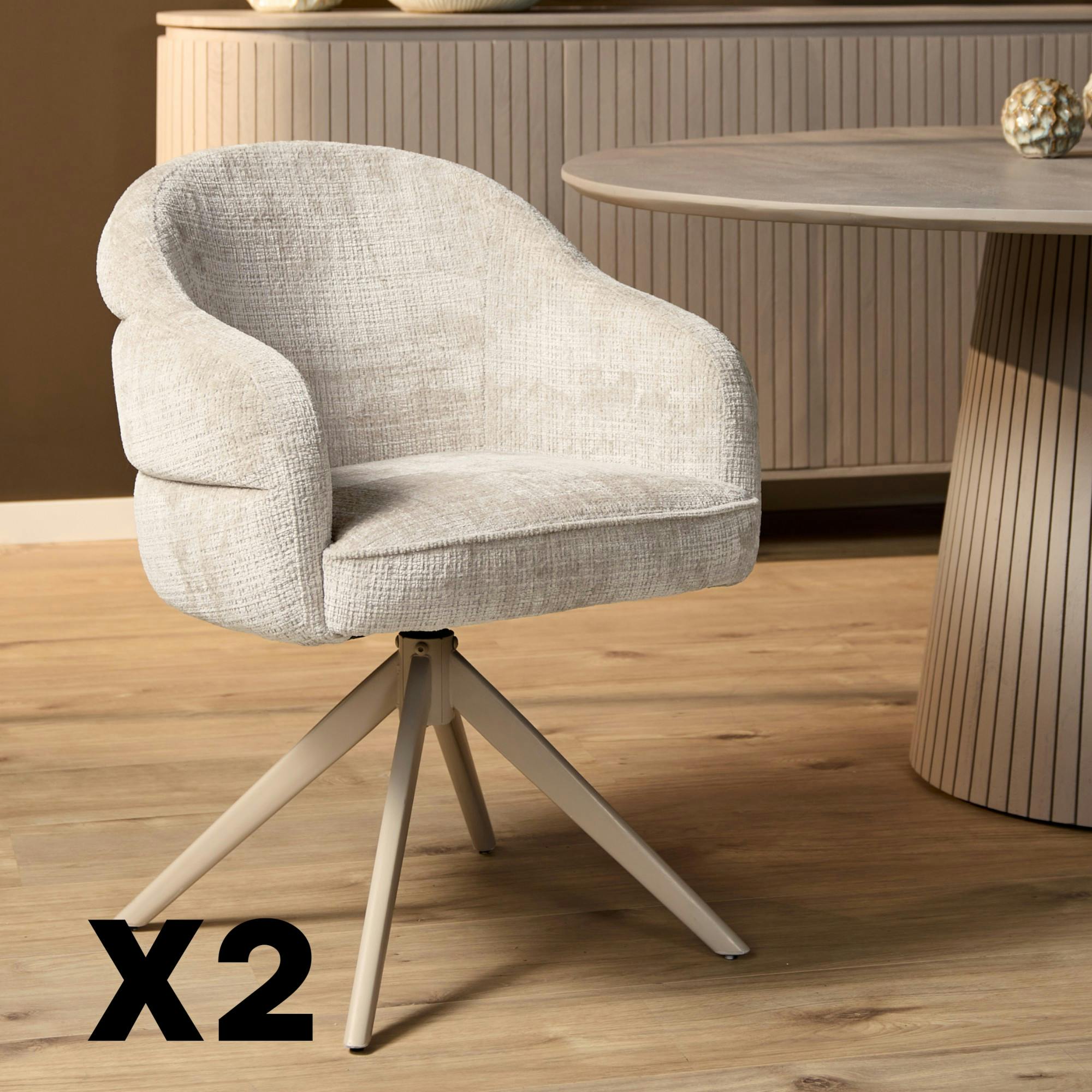 Chaise pivotante blanche à dossier structuré (lot de 2) CORTINA