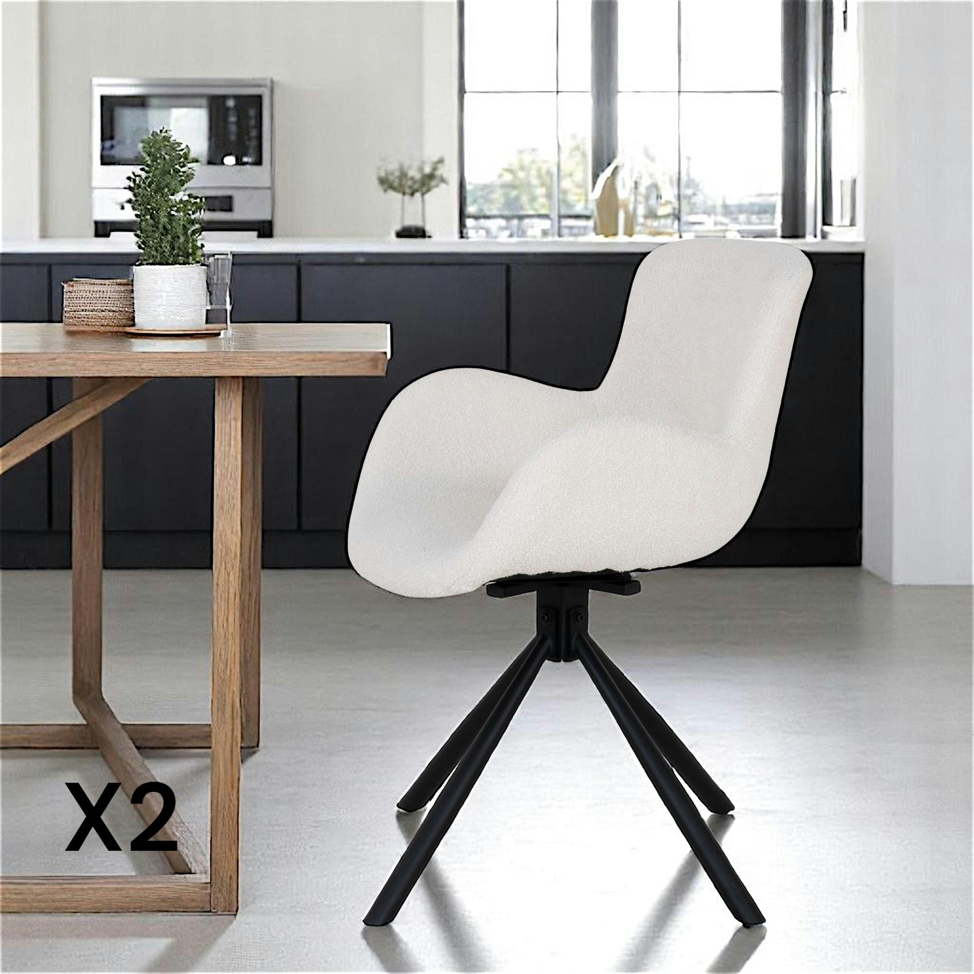 Chaise pivotante blanche en tissu bouclette, dossier ouvert (lot de 2) SAVONE