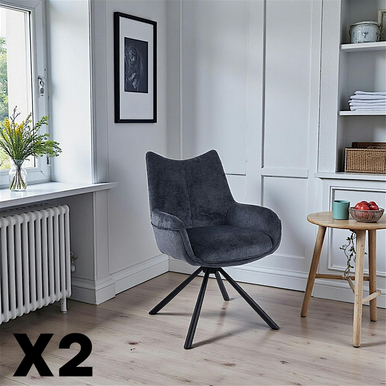 Chaise pivotante bleue à accoudoirs (lot de 2) IENA