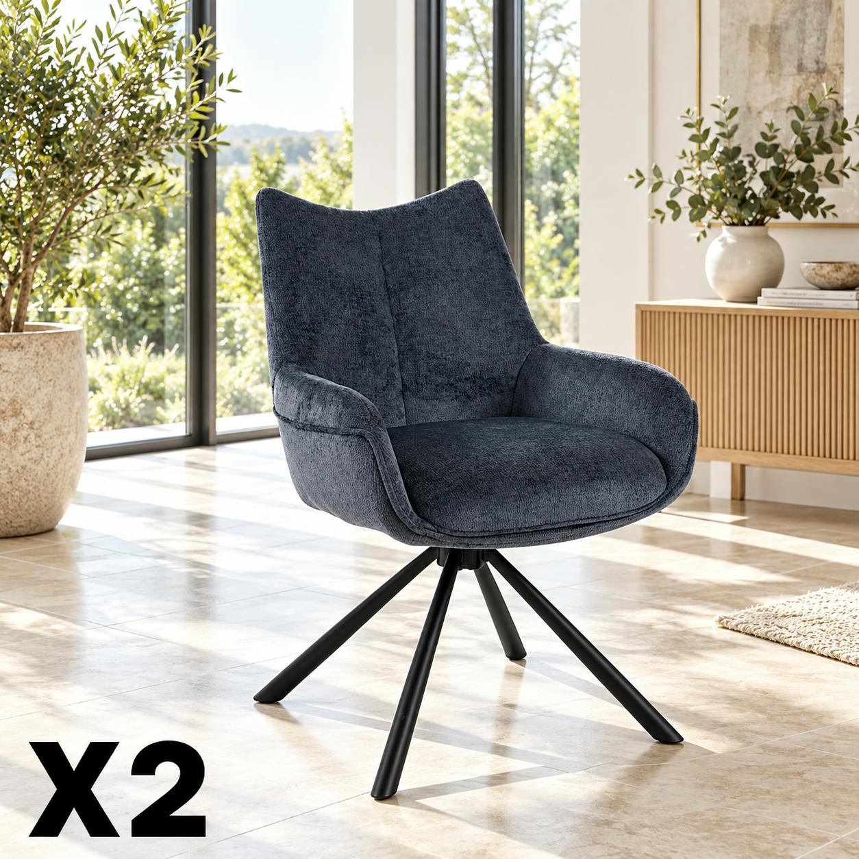 Chaise pivotante bleue à accoudoirs (lot de 2) IENA