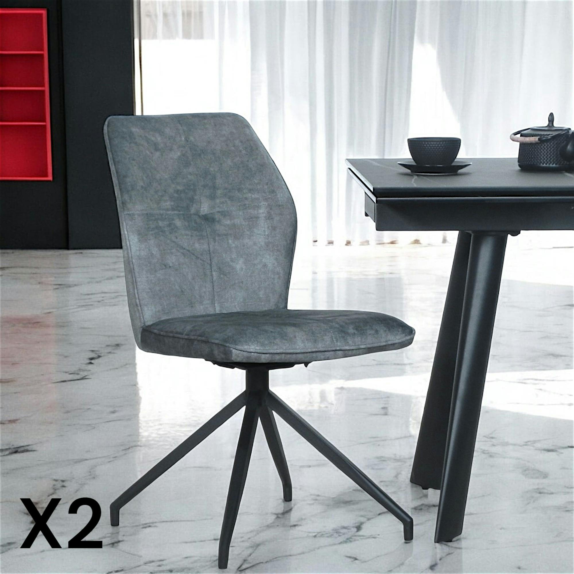 Chaise pivotante bleue en velours patiné avec poignée (lot de 2) LOMBARDIE