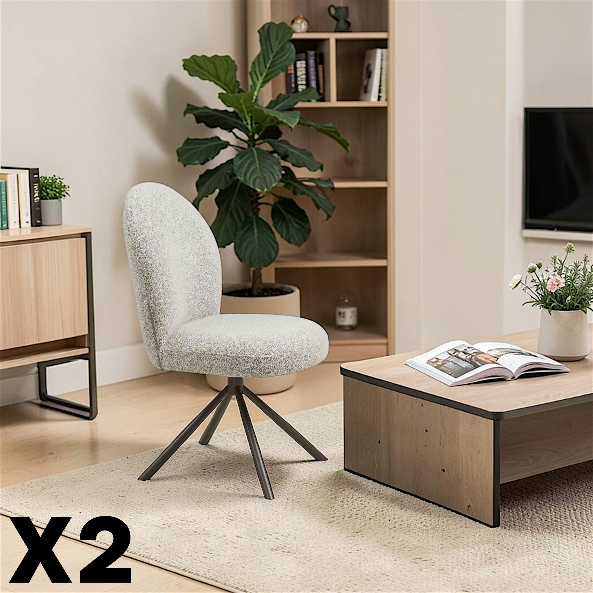 Chaise pivotante bouclette sable pied gris (lot de 2) BERLIN