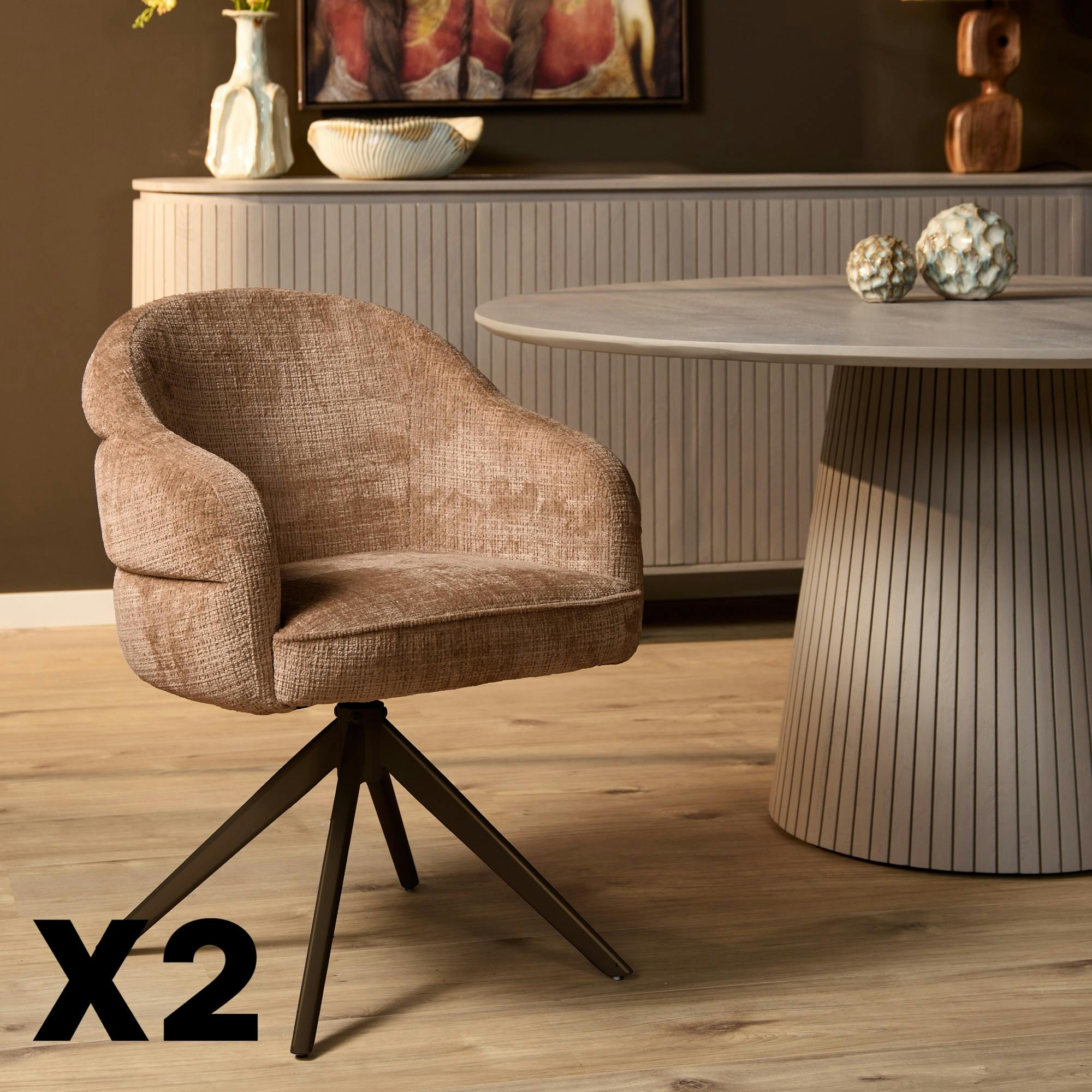 Chaise pivotante cannelle à dossier structuré (lot de 2) CORTINA