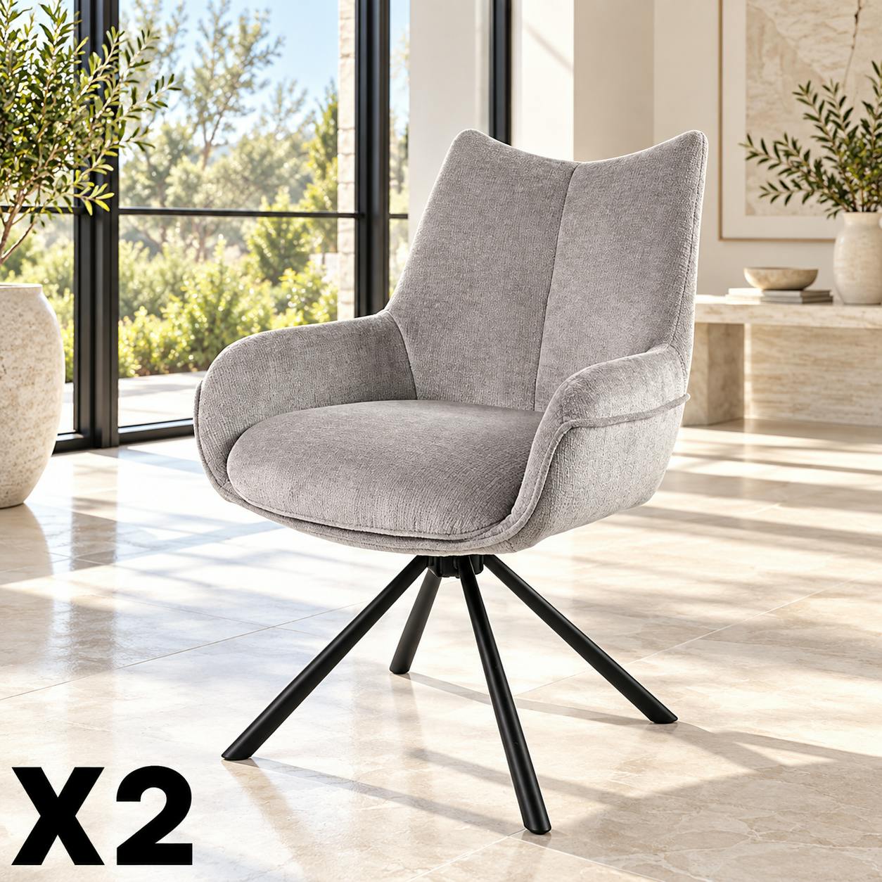Chaise pivotante cendre à accoudoirs (lot de 2) IENA