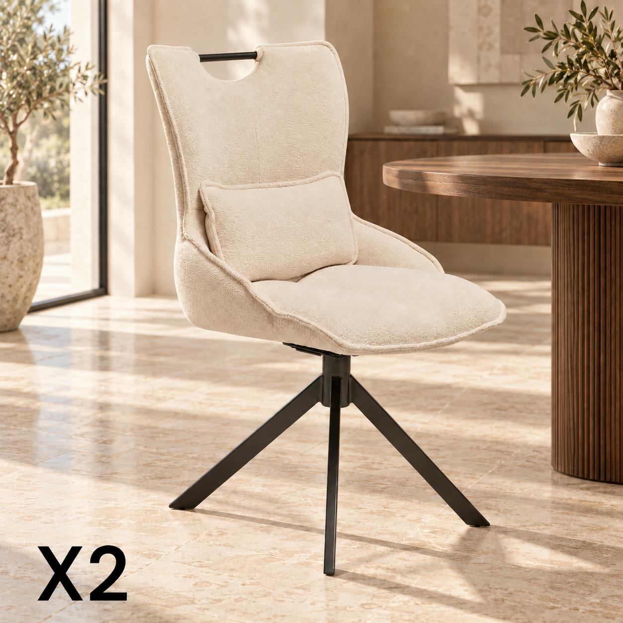 Chaise pivotante coussin et poignée tissu blanc (lot de 2) IENA
