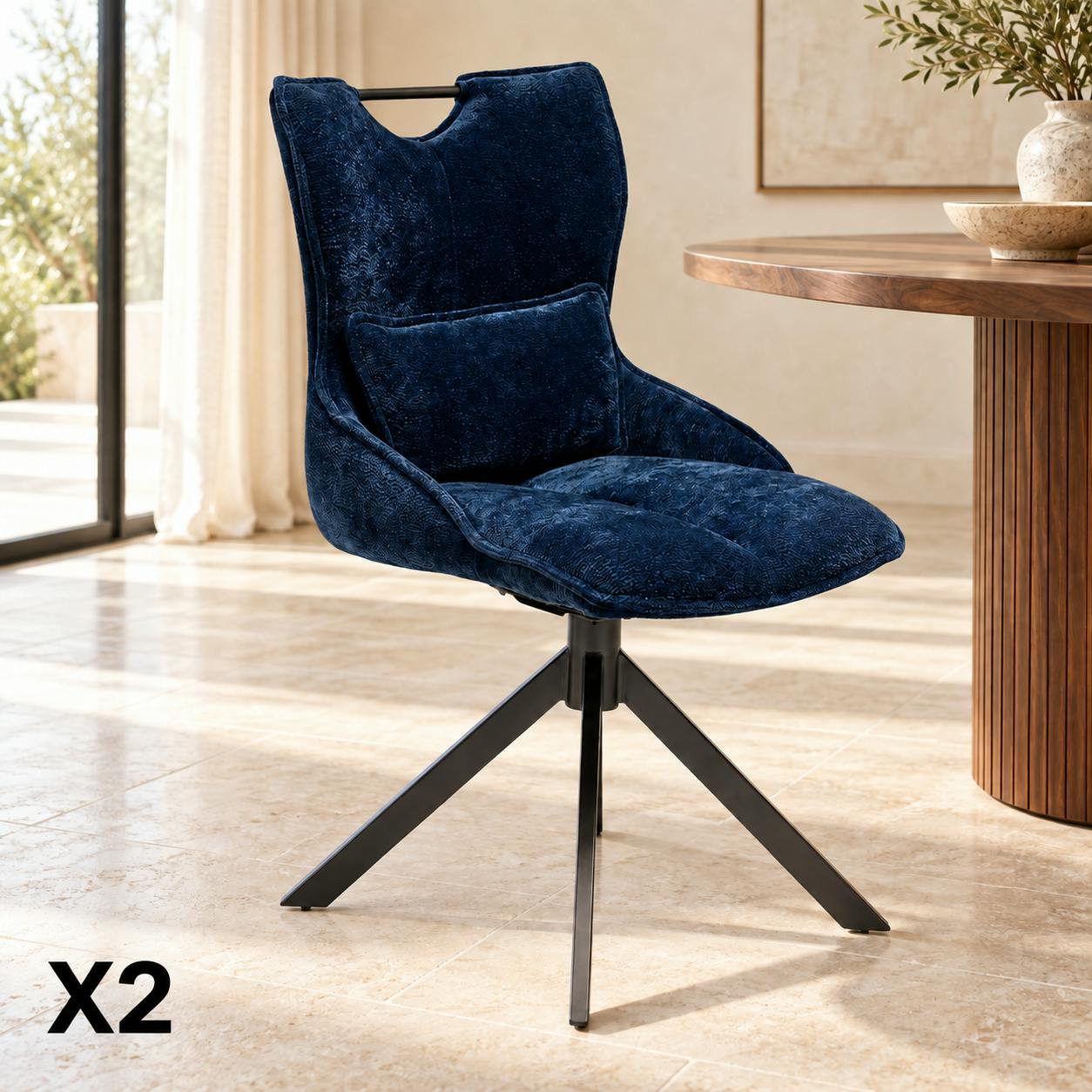 Chaise pivotante coussin et poignée tissu bleu (lot de 2) IENA