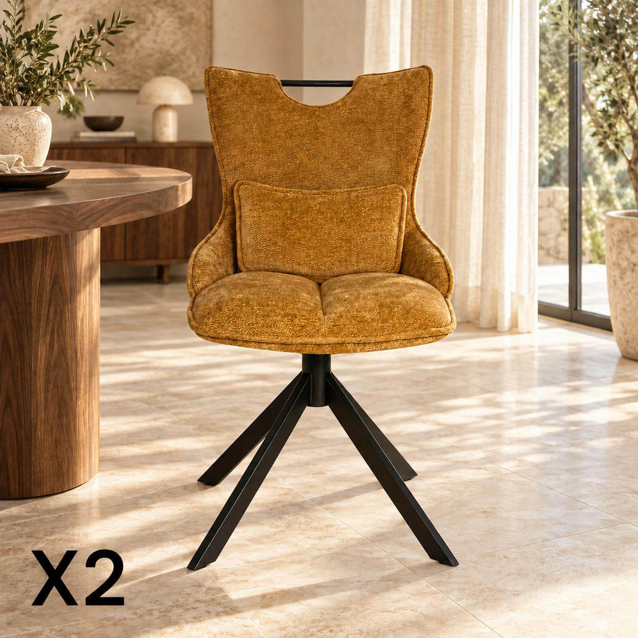 Chaise pivotante coussin et poignée tissu ocre (lot de 2) IENA