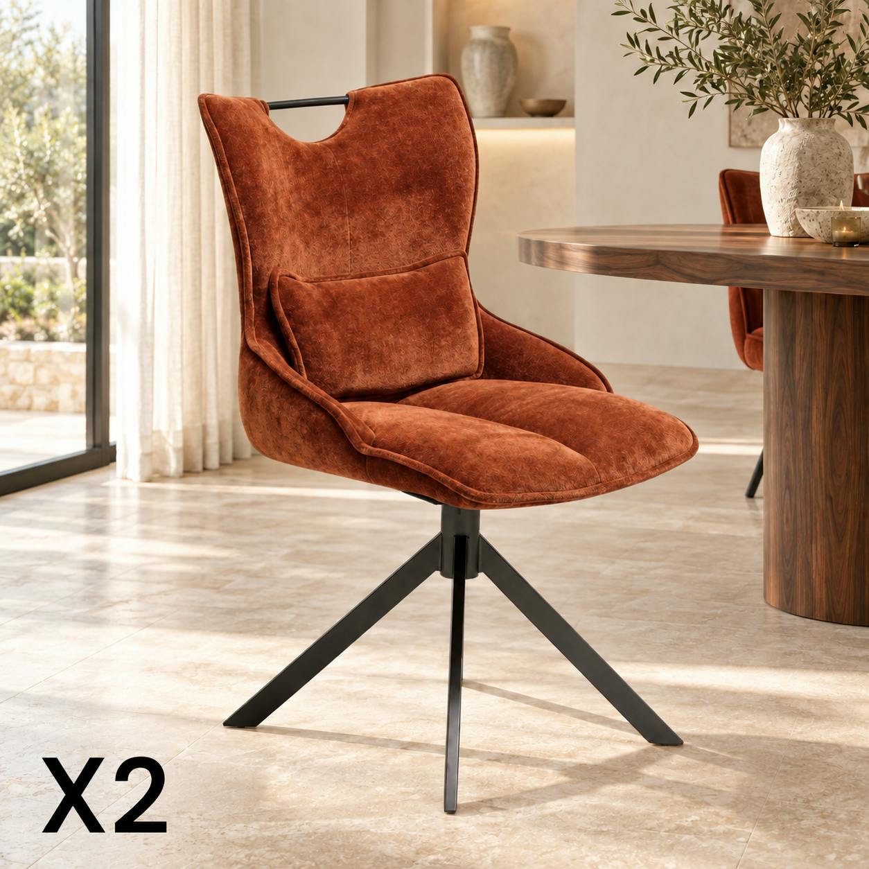 Chaise pivotante coussin et poignée tissu rouille (lot de 2) IENA